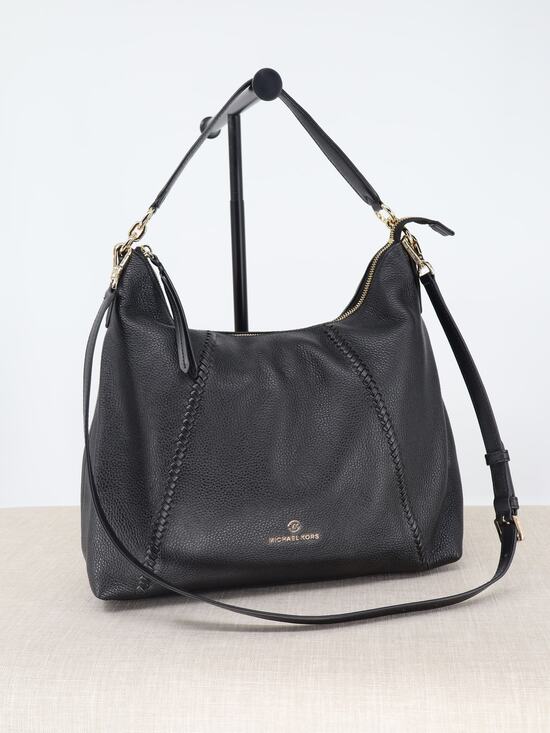Michael Kors Handbags - Michael Kors Sienna Black Pebbled Leather Convertible Shoulder Bag Braided Trim